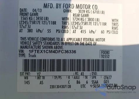 2013 Ford F-150 Xl from USA, damaged, VIN 1FTEX1CM4DFC36336